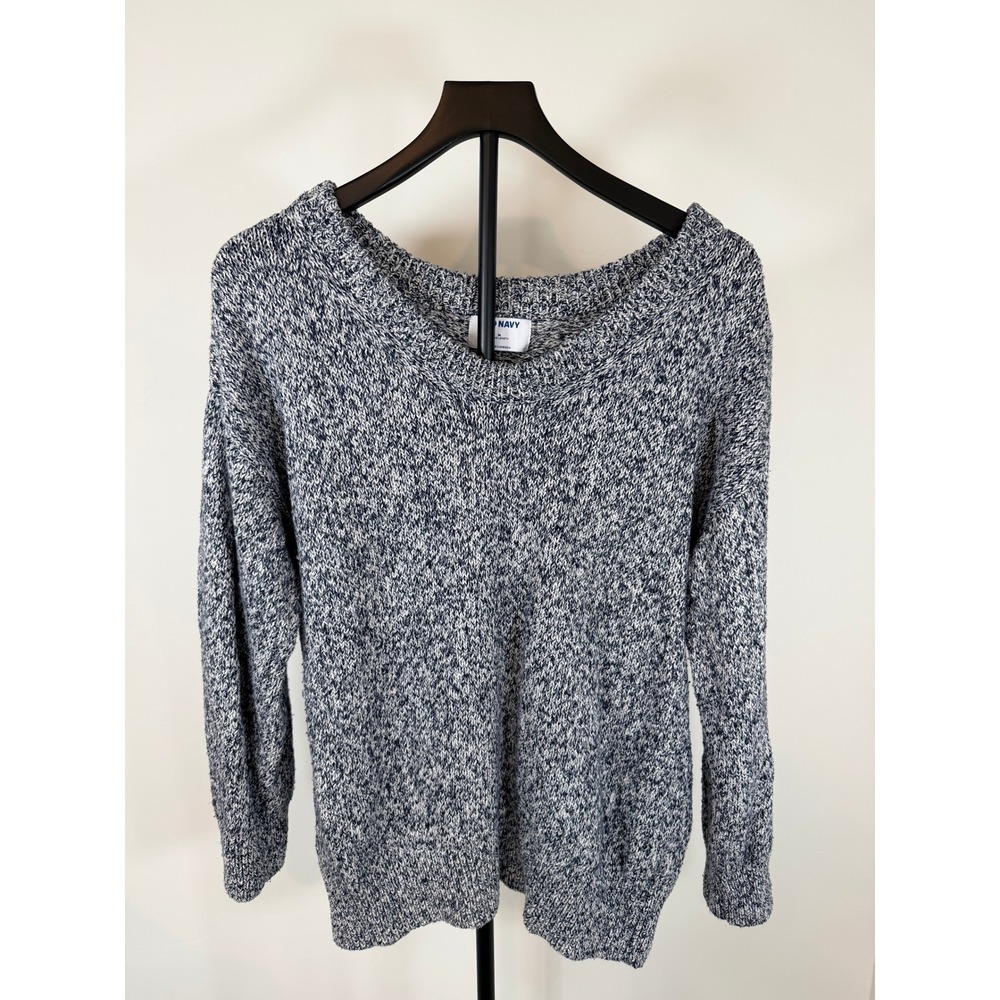 Old Navy Womens Blue Marl Cotton V-Neck Tunic Length Oversized Sweater Size M